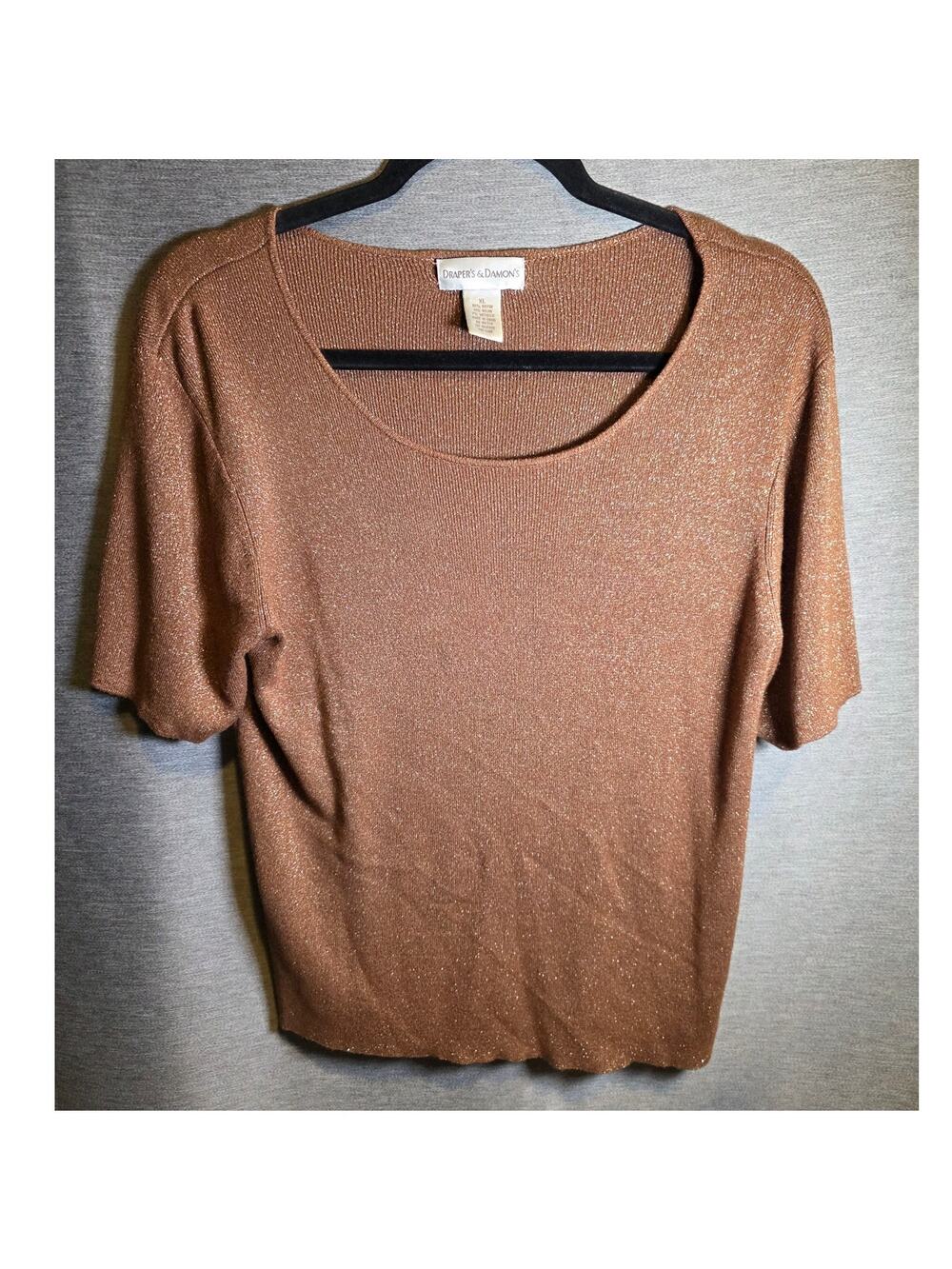 Short Sleeve Knit Sweater Drapers & Damons Sz XL Burnt Orange Shimmer
